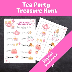 Tea Party Treasure Hunt, Kids Birthday Party Games, Scavenger Hunt, Baby Shower Game, Afternoon Tea, INSTANT DOWNLOAD Print at Home