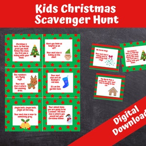Christmas Scavenger Hunt, 30 Xmas Clues, Kids Christmas Party Game, Festive Treasure Hunt, Xmas Eve Game, INSTANT DOWNLOAD
