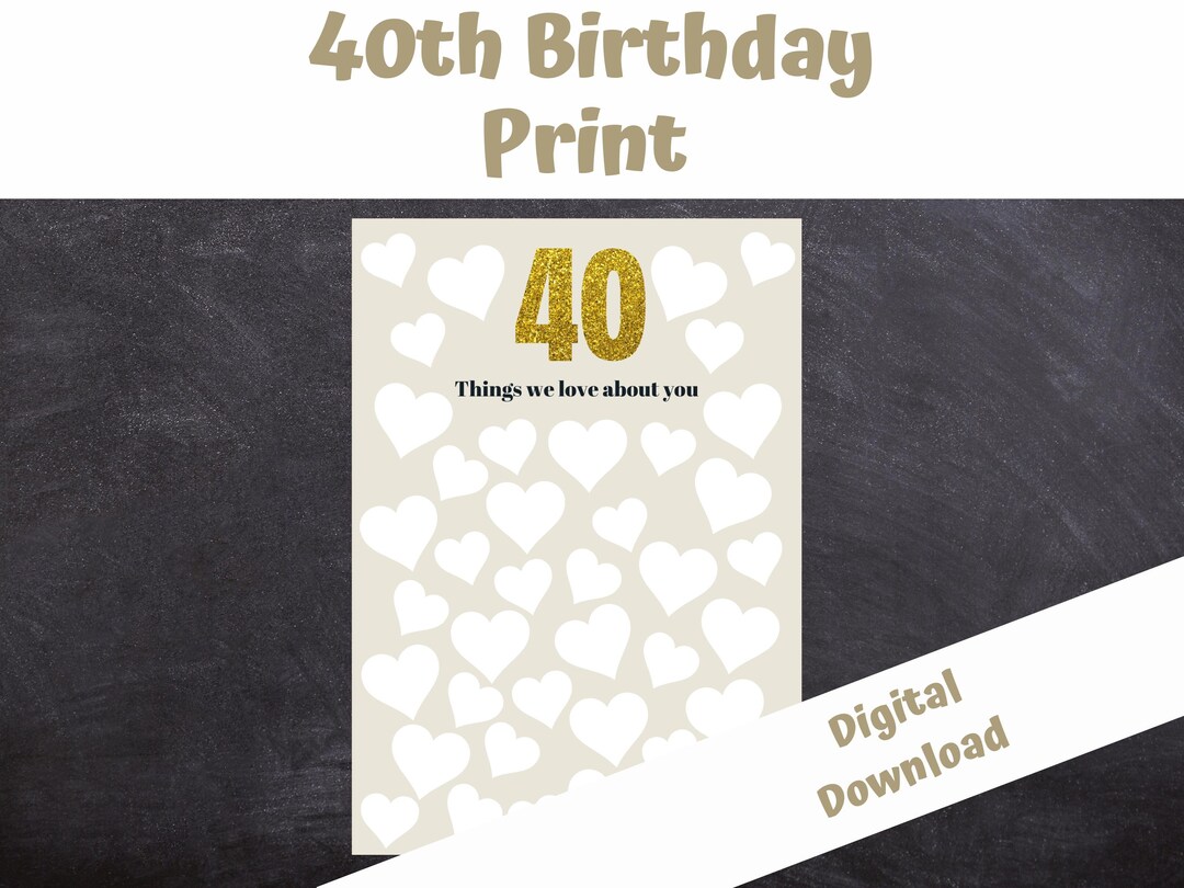 Forty Things We Love About You Printable, 40th Birthday Guestbook, 40 ...