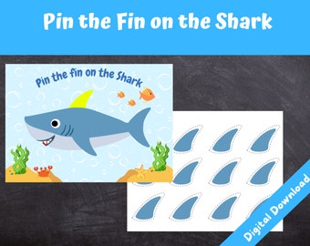 Pin the fin on the shark game, Under the Sea Party, Party Printable, Kids Birthday, Pin the tail game, DIGITAL DOWNLOAD