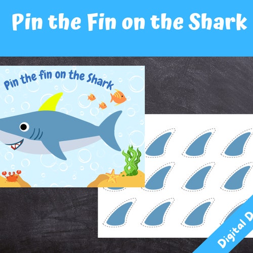 Pin the Fin on the Shark Game: Under the Sea Party (Digital Download)