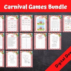 Carnival Games Bundle, Summer Fair, Kids Birthday, Carnival Birthday Party, Circus Games, Puzzles, Wordsearch, Coloring, INSTANT DOWNLOAD
