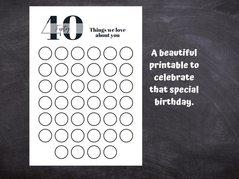 40th Birthday Guestbook Printable: Forty Things We Love About You ...