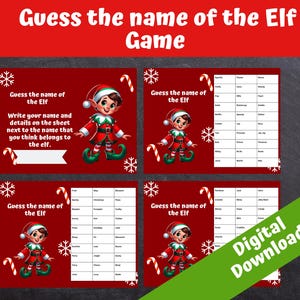 Gioco di indovinelli, indovina il nome dell'elfo, fiera di Natale, raccolta fondi di beneficenza, gioco di raccolta fondi stampabile della fiera scolastica DOWNLOAD IMMEDIATO