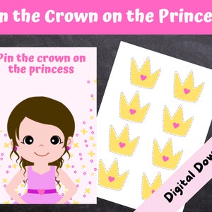 Pin the Crown on the Princess Game, Princess Party, Fairy Tale, Birthday Party Game, Girls Birthday, INSTANT DOWNLOAD