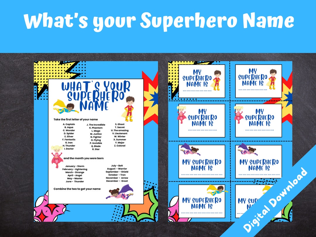 Whats your superhero name superhero party game kids etsy