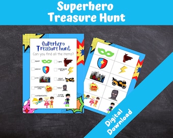 Superhero Treasure Hunt, Kids Birthday Party Games, Scavenger Hunt, Superhero Party, INSTANT DOWNLOAD