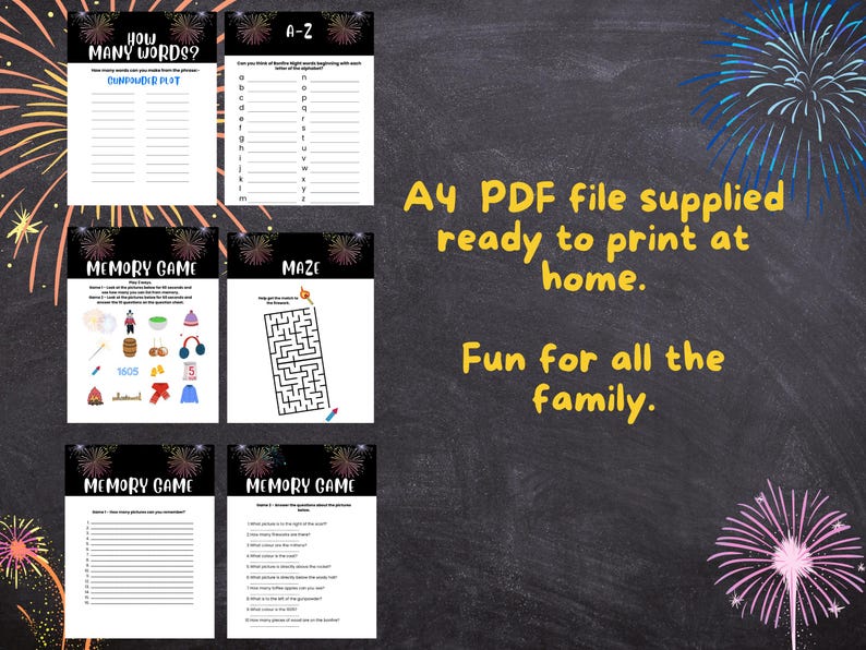 Bonfire Night Games Bundle, Printable Kids & Adults Activities (digital ...