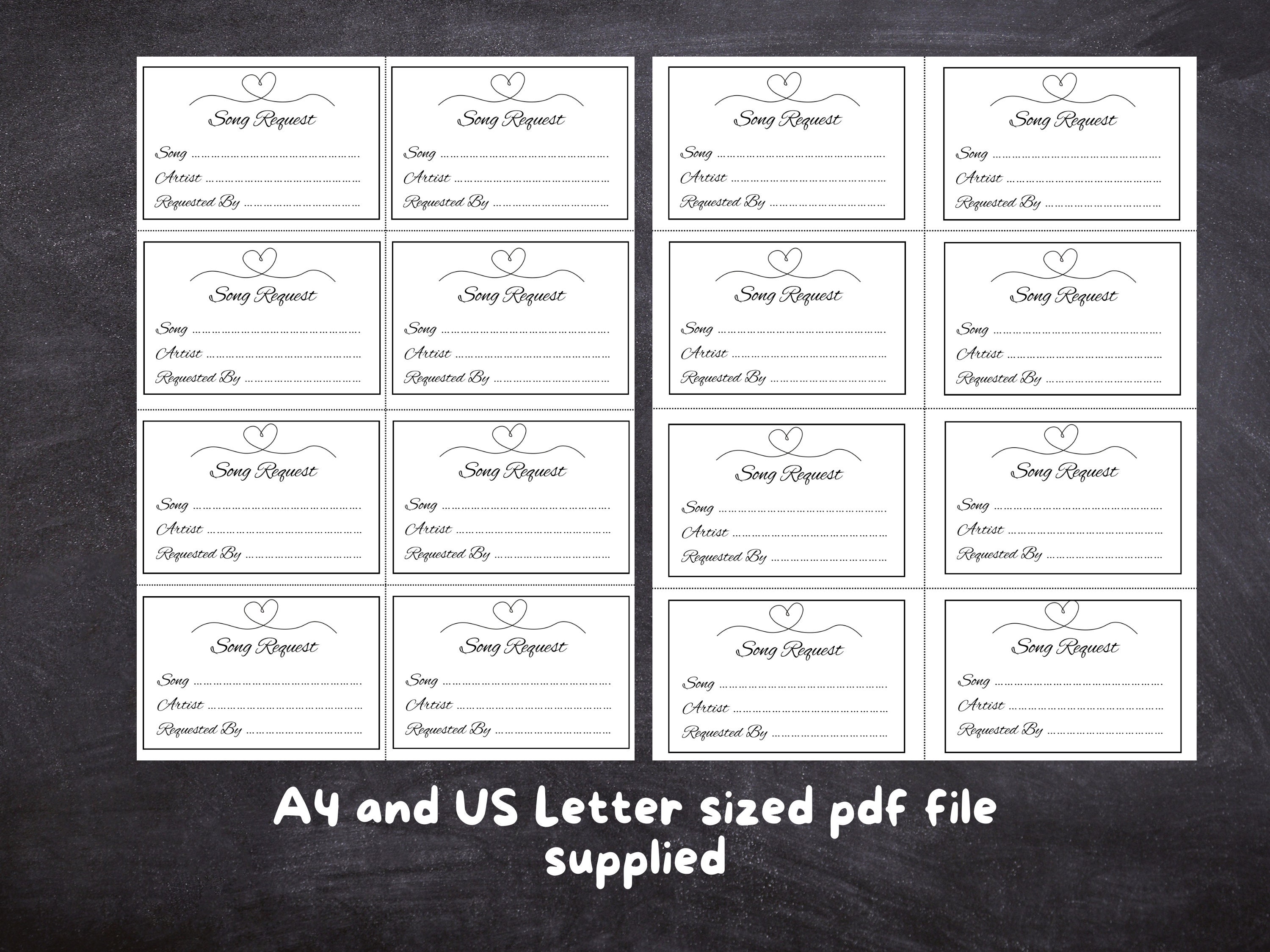 Wedding Day Song Request Cards, Printable Song Requests, Wedding DJ ...