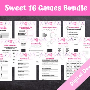 Sweet 16 Birthday Party Games, Girls 16th Birthday, Sweet Sixteen, Party Printable, Decorations DIGITAL DOWNLOAD