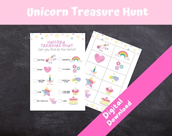 Unicorn Treasure Hunt, Kids Birthday Party Games, Unicorn Scavenger Hunt, Unicorn Game, INSTANT DOWNLOAD - Print at Home