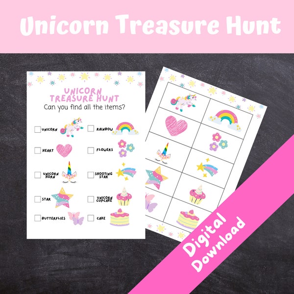 Unicorn Treasure Hunt, Kids Birthday Party Games, Unicorn Scavenger Hunt, Unicorn Game, INSTANT DOWNLOAD - Print at Home