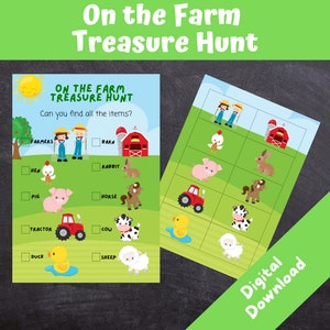 On the Farm Treasure Hunt, Kids Birthday Party Games, Scavenger Hunt, Day at the Farm, Animal Birthday, INSTANT DOWNLOAD