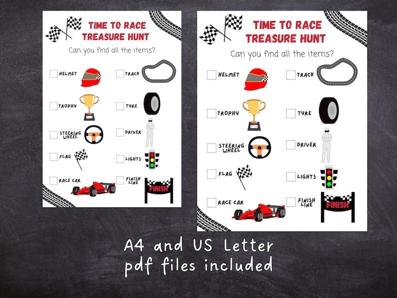 Time to Race Treasure Hunt, Kids Birthday Party Game, Racing Car Scavenger Hunt, Race Car Party