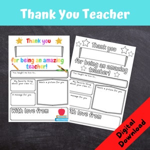 Thank You Teacher Gifts, Kids End of School Teacher Gift, Teacher Appreciation Printable, DIGITAL DOWNLOAD Print at Home