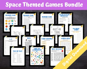 Space Themed Party Games Bundle, Kids Birthday Games, Space Birthday Party, Planet Puzzles, Quiz, Maze, INSTANT DOWNLOAD
