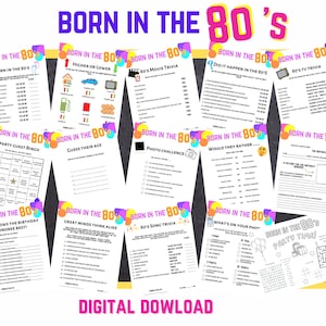 Born in the 80s Birthday Party Games, Eighties Quiz, 80s Trivia Game, Music Quiz, Guest Book, 40thBirthday, DIGITAL DOWNLOAD