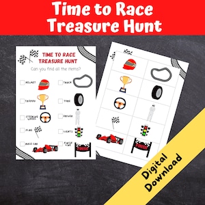 Time to Race Treasure Hunt, Kids Birthday Party Game, Racing Car Scavenger Hunt, Race Car Party, INSTANT DOWNLOAD