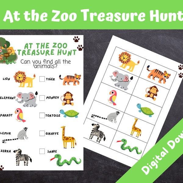 At the Zoo Treasure Hunt | Kids Birthday Party Game | Scavenger Hunt | Jungle Party | Safari Activity | INSTANT DOWNLOAD