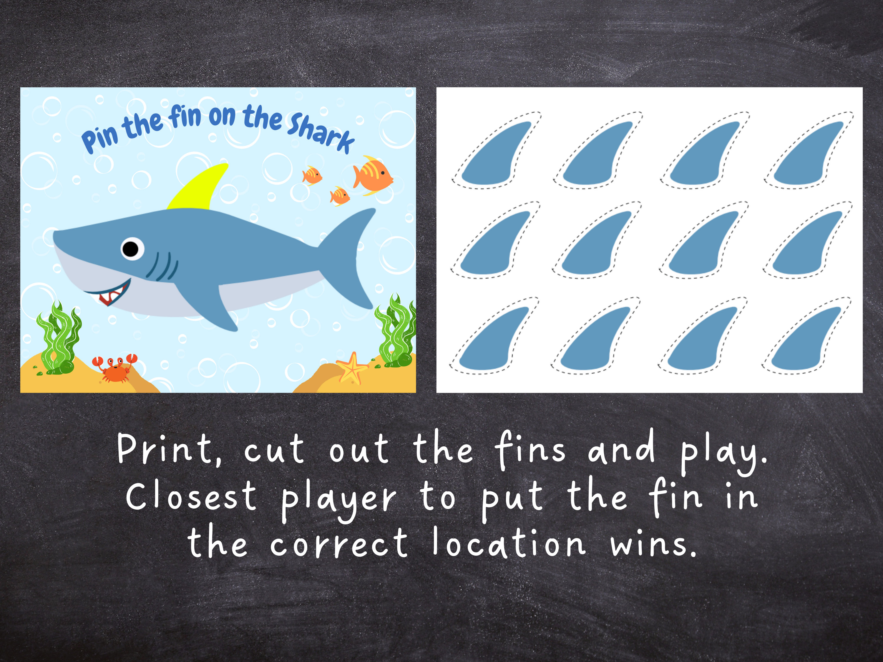 Pin the Fin on the Shark Game, Under the Sea Party, Party Printable ...