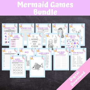 Mermaid Party Games Bundle, Kids Birthday Games, Mermaid Themed Party, Mermaid Party Pack, INSTANT DOWNLOAD