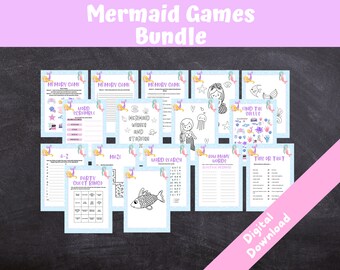 Paquete de juegos de fiesta de sirenas: Paquete de actividades de cumpleaños para niños (descarga digital)