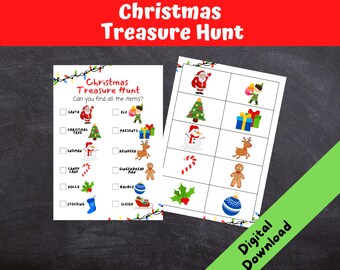 Christmas Treasure Hunt, Kids Christmas Party Games, Scavenger Hunt, Xmas Eve, INSTANT DOWNLOAD Print at Home