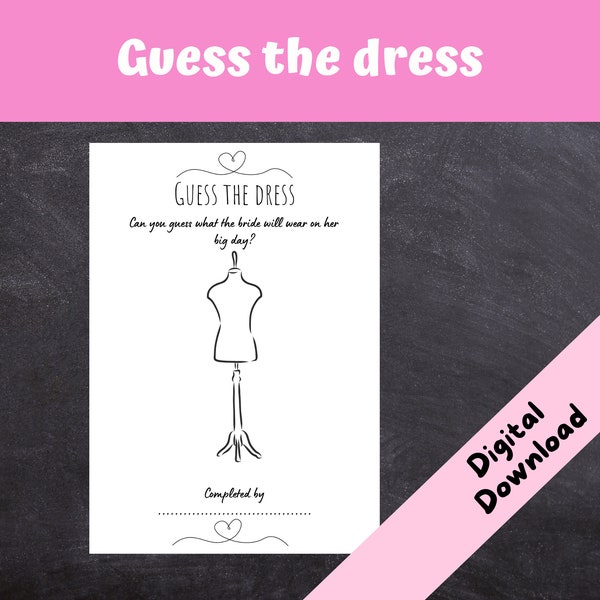 Guess the Dress, Bridal Shower Printable, Hen do Game, Hen Party Printable, Bridal Party, DIGITAL DOWNLOAD, Print at home