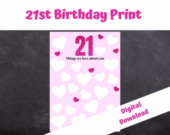 21st Birthday Keepsake Print: 21 Things We Love About You (Digital Download)