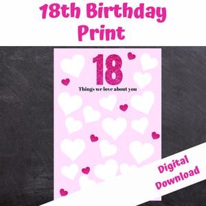 Eighteenth Birthday, 18 Things We Love About You, 18th Birthday Decorations, Daughter Gift, Keepsake, Eighteen Reasons DIGITAL DOWNLOAD