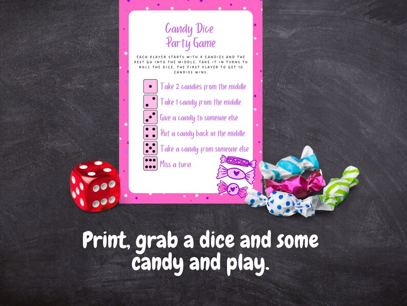 Candy Dice Party Game Kids Birthday Party Dice Game Boys or Girls Birthday INSTANT DOWNLOAD