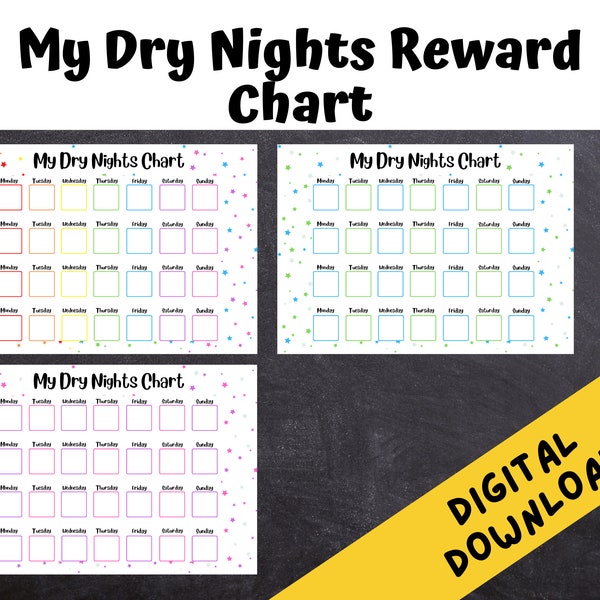 My Dry Nights Reward Chart | Potty Training | Bed Wetting Support | Child/Toddler Reward Chart | DIGITAL DOWNLOAD | Boys or Girls