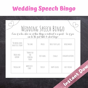 Bingo bruiloft toespraak, bruiloft games, ijsbreker, cocktailuurtje, INSTANT DOWNLOAD, thuis afdrukken-16 bingokaarten