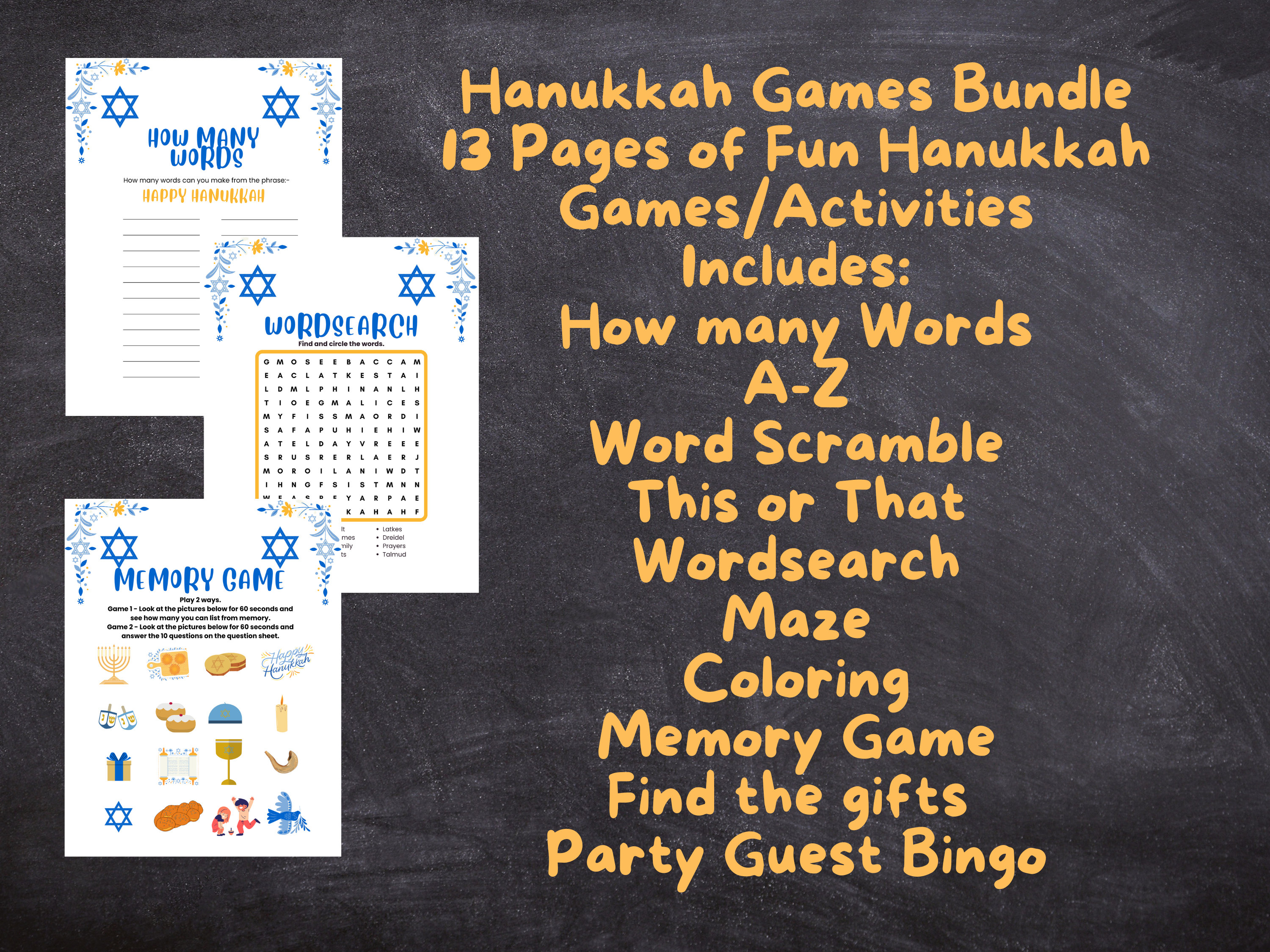 Hanukkah Games Bundle, Activities for Adults & Kids, Festival of Lights