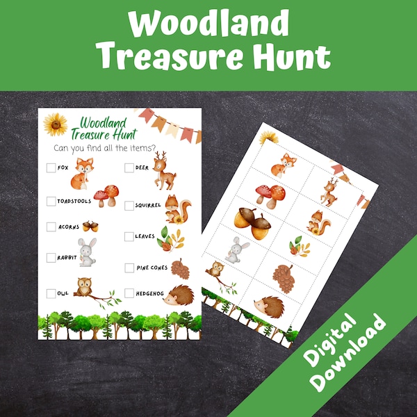 Woodland Treasure Hunt  | Kids Birthday Party Games | Scavenger Hunt | Woodland Animals Activity | INSTANT DOWNLOAD