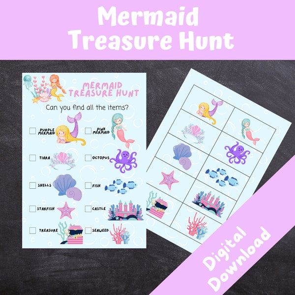 Mermaid Treasure Hunt , Kids Birthday Party Games, Scavenger Hunt, Mermaid Party, INSTANT DOWNLOAD - Print at Home