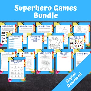 Pacchetto giochi per feste di supereroi / Bambino / Giochi di compleanno per bambini / Festa di compleanno di supereroi / Puzzle / DOWNLOAD IMMEDIATO