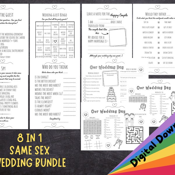 Same Sex Wedding Day Games Bundle | Gay Wedding | Lesbian Wedding | LGBTQ Wedding | Same Sex Couple | DIGITAL DOWNLOAD Print at Home