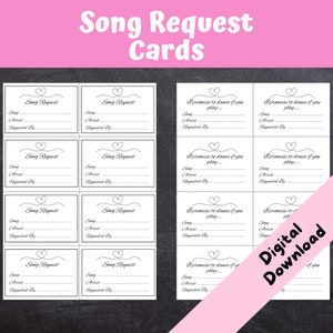 Liedverzoekkaarten trouwdag, afdrukbare liedverzoeken, DJ, verlovingsfeest, disco, INSTANT DOWNLOAD Thuis afdrukken