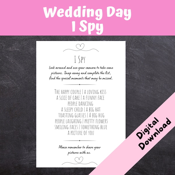 Wedding Day Games I Spy | Wedding Fun | Wedding Reception Entertainment | Wedding Table Games | Ice breakers | INSTANT DOWNLOAD