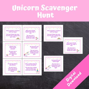 Unicorn Scavenger Hunt, Indoor and Outdoor Clues, Kids Party Game, Unicorn Treasure Hunt, Girls Birthday Party, INSTANT DOWNLOAD