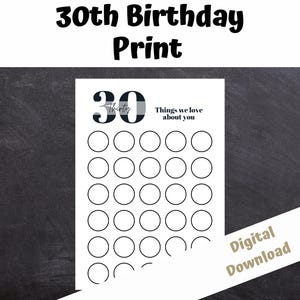 Thirty Things We Love About You Printable, 30th Birthday Guestbook, 30 Things Birthday, Keepsake Gift, Party Decorations DIGITAL DOWNLOAD