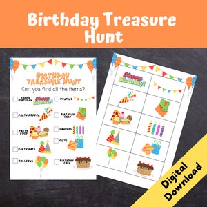 Birthday Treasure Hunt, Kids Party Games, Birthday Scavenger Hunt, Printable Party, INSTANT DOWNLOAD Print at Home