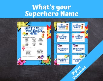 Superhero Name Game: Kids Birthday Party Activity (Digital Download)