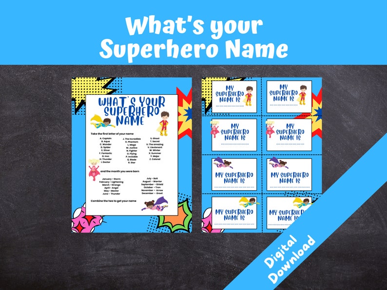 What’s Your Superhero Name, Superhero Party Game, Kids Birthday, DIY ...