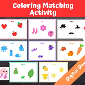 Color Matching Activity, Kids Color Sorting Colour Matching Printables Homeschool Toddler Preschool Kindergarten Worksheets INSTANT DOWNLOAD