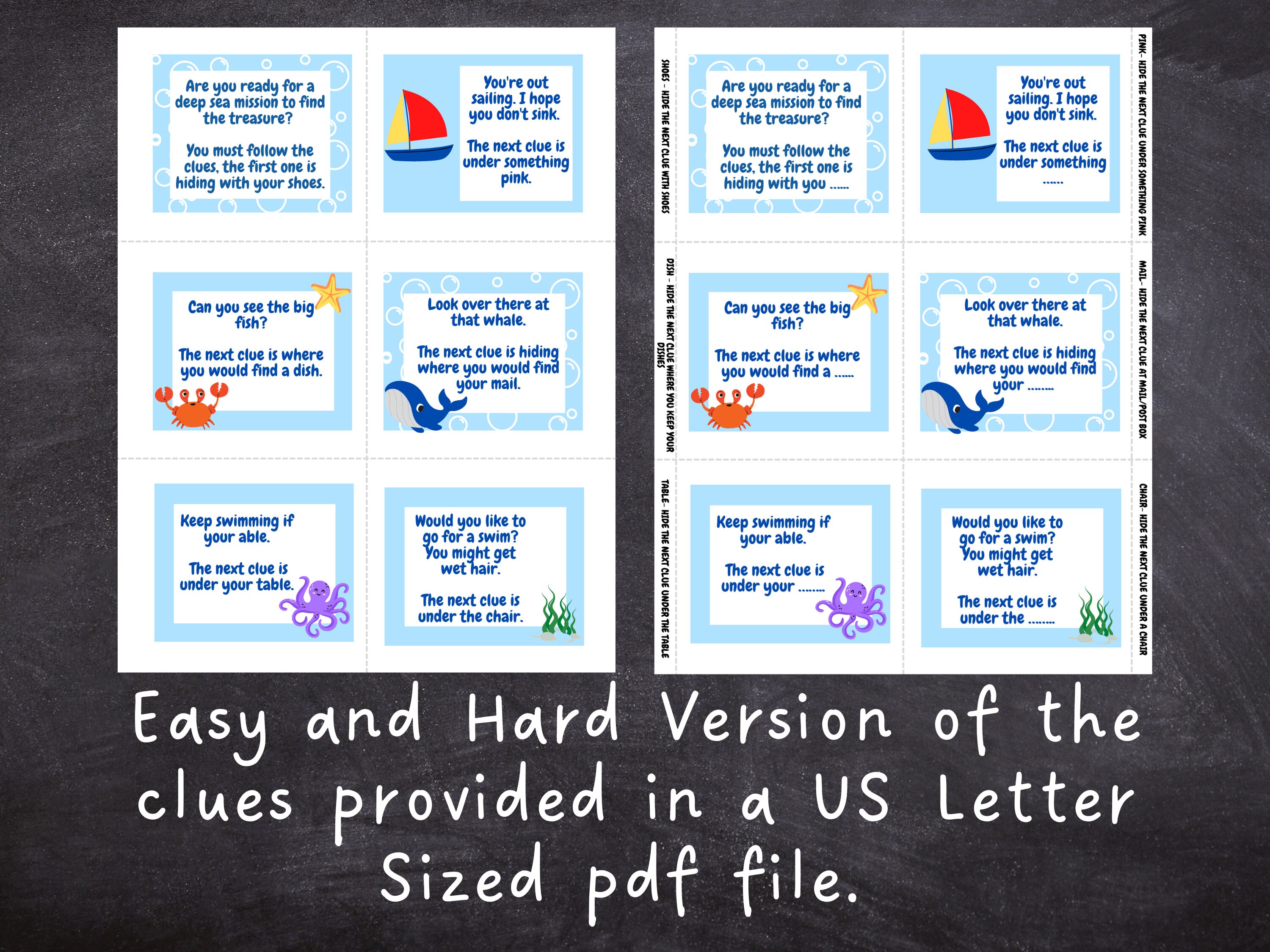 Under the Sea Scavenger Hunt, Indoor and Outdoor Clues, Kids Party Game ...