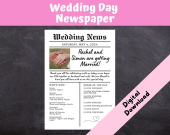 Wedding Day Newspaper: Order of Service, Schedule (Digital Download)