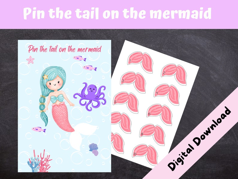 Pin the Tail on the Mermaid Game, Under the Sea Party, Kids Birthday ...