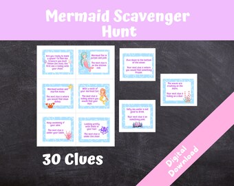 Mermaid Scavenger Hunt: Kids Party Game, 30 Clues (Digital Download)